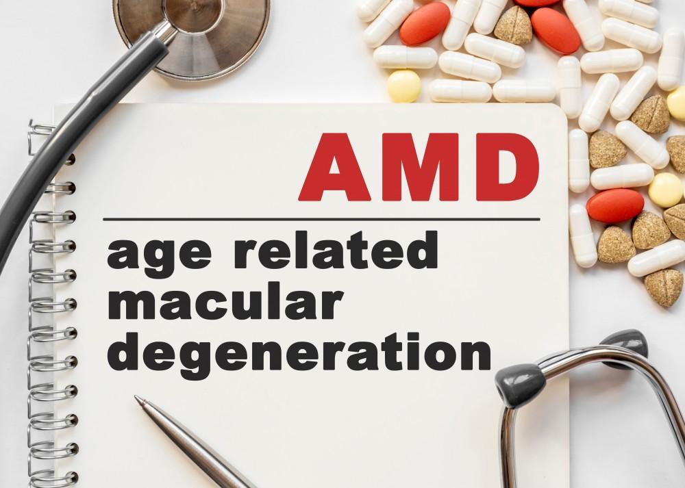 Notebook with AMD text and medication