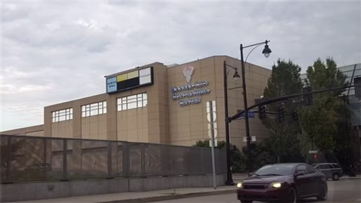 Large building with signage