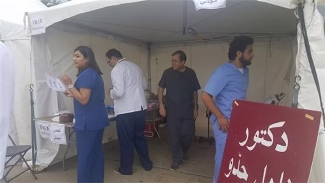 Doctors and nurses in a mobile unit