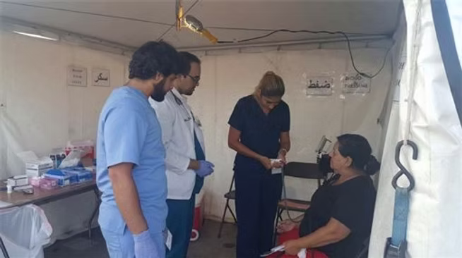 Medical staff in a temporary clinic