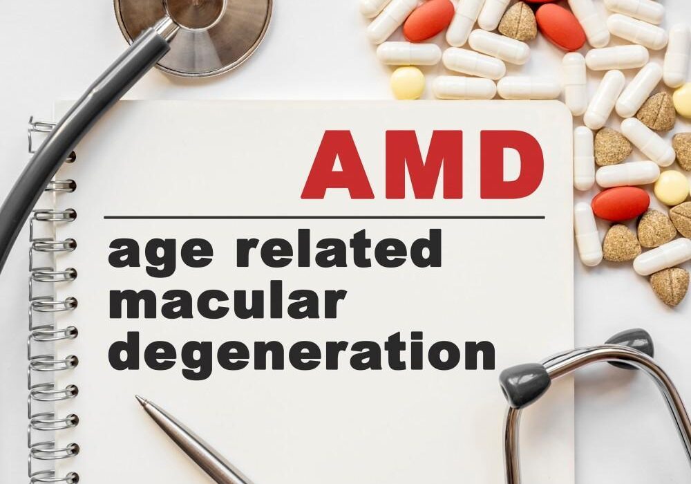Notebook with AMD text and medication