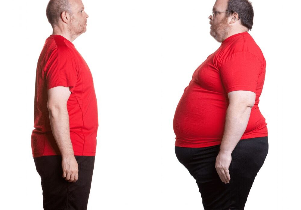 Two men facing each other in profile